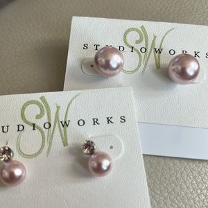 Pink! Pearls! Studio Works - 2 pair of pink pearl earrings. New